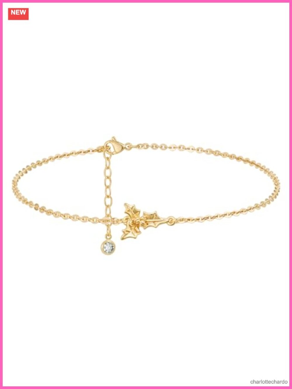Dainty Birth Flower Charm Bracelet for Women Adjustable 14K Gold Finish